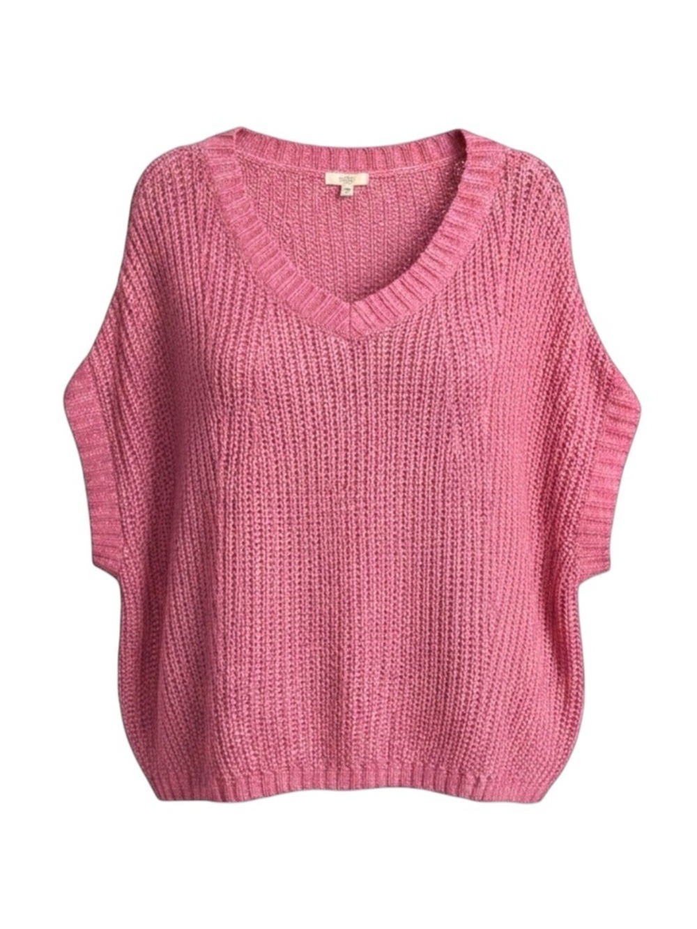Kori America Women's Pink V-Neck Chunky Knit Sleeveless Sweater S/M Oversized